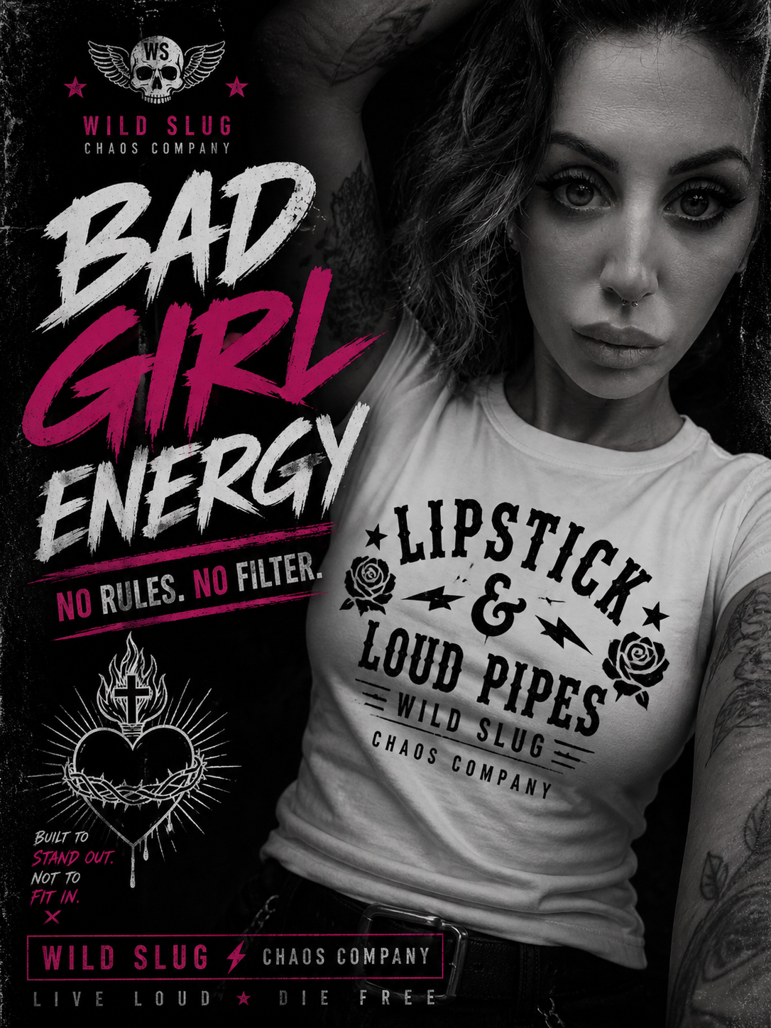 T Shirt Lipstick Black or White - Women Tee